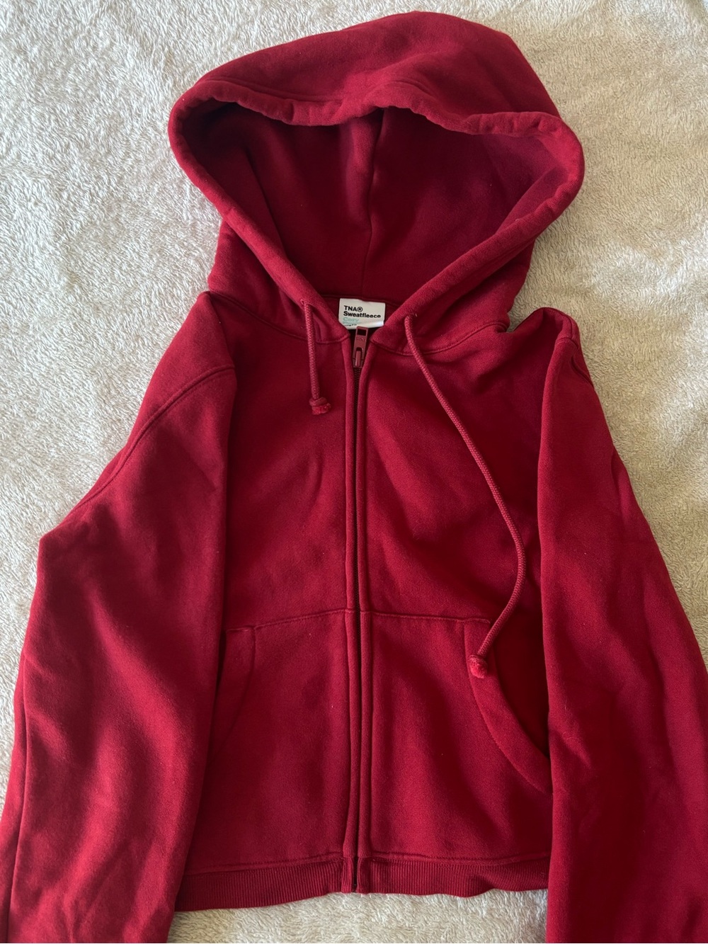 Aritzia Red Sweatfleece Snug Fit Sweater